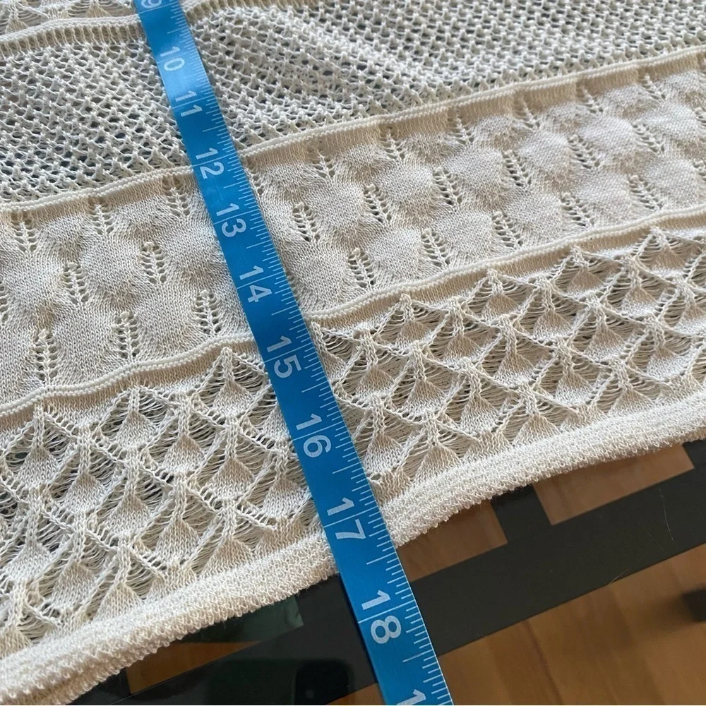 Zara Cream Pointelle Knit Crochet Cutout Long Sleeve Crop Top